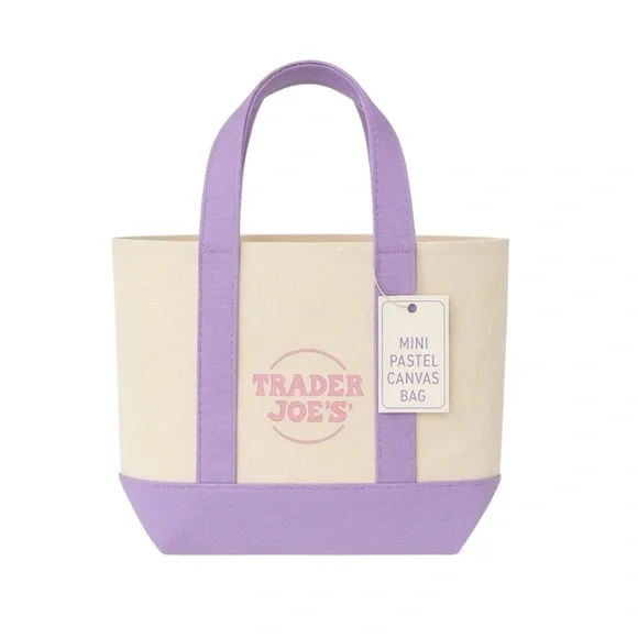 Viral TRADER JOES Mini Pastel Canvas Tote Bag LAVENDER PURPLE - Picture 4 of 12